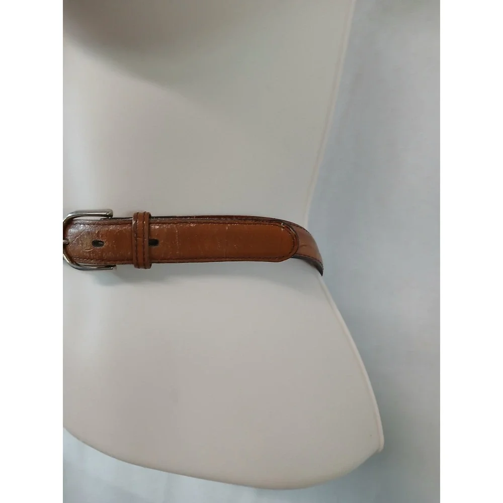 Vintage 90s Cognac Gator Embossed Leather Belt‎ Silver Buckle Made in USA 36/90